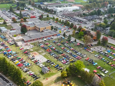 Drone photo take overhead of Car Show.
