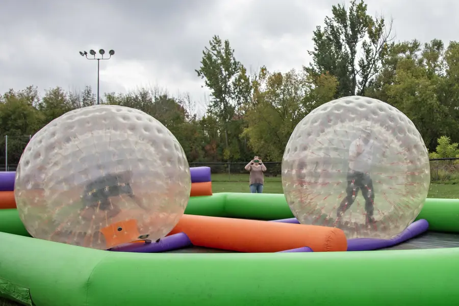 Giant inflatable balls on an inflatable course.